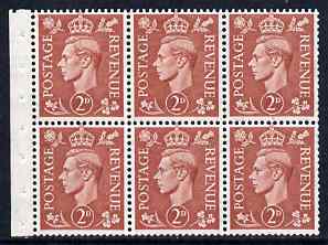 Great Britain 1950-52 KG6 2d pale red-brown booklet pane of 6 with inverted watermark unmounted mint SG spec QB33a