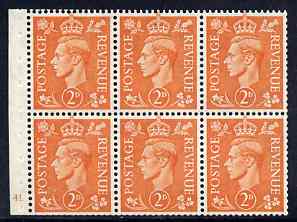 Great Britain 1950-52 KG6 2d pale orange booklet pane of 6 with cyl No H41 no dot mounted mint SG spec QB30