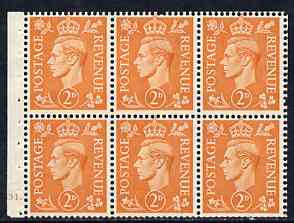 Great Britain 1950-52 KG6 2d pale orange booklet pane of 6 with cyl No H31 dot mounted mint SG spec QB30