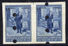 Uruguay 1952 Death Centenary of General Artigas 14c (Artigas at Ciudadela) imperf proof pair in issued colour with security punch holes & minor wrinkles (ex Waterlow archives) As SG 1017