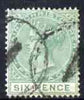 St Christopher 1870-79 QV Crown CC 6d green P14 used SG9