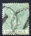 St Christopher 1870-79 QV Crown CC 6d green P14 used SG9