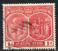 St Kitts-Nevis 1920-22 KG5 MCA Medicinal Spring 1d scarlet used SG25