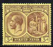 St Kitts-Nevis 1921-29 KG5 Script CA Medicinal Spring 3d purple on yellow unmounted mint SG45a