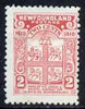 Newfoundland 1910 Arms 2c rose P12 mounted mint SG96