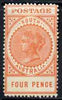 South Australia 1906-12 Thick Postage 4d orange-red 'A' wmk mounted mint SG 299
