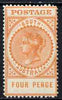 South Australia 1906-12 Thick Postage 4d orange 'A' wmk mounted mint SG 299a