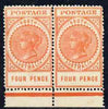 South Australia 1906-12 Thick Postage 4d orange-red 'A' wmk horiz marginal pair mounted mint SG 299