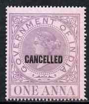 India 1869 QV Revenue 1a opt'd CANCELLED superb unmounted mint