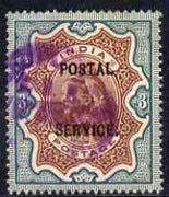 India 1895 QV 3r brown & green opt'd POSTAL SERVICE Officially used