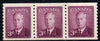 Canada 1950 KG6 coil 3c purple imperf x perf 9.5 strip of 3 mtd mint SG 430