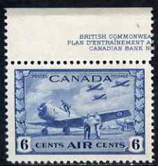 Canada 1942-48 KG6 War Effort 6c blue marginal single with part CBNCo imprint mtd mint SG 399