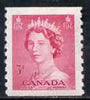 Canada 1953 QEII 3c carmine coil stamp (imperf x perf 9.5) unmounted mint SG 456 (pairs available pro rata)