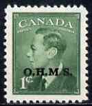 Canada 1949-50 KG6 Official 1c green opt'd OHMS mtd mint SG O172