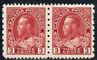 Canada 1922-31 KG5 3c carmine P12 x 8 horiz pair fine mtd mint SG263