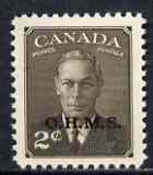 Canada 1949-50 KG6 Official 2c sepia opt'd OHMS unmounted mint SG O173