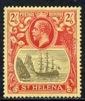 St Helena 1922-37 KG5 Badge MCA 2s6d single with variety 'top 3 lines of shading broken above rock', (stamp 2) mtd mint SG 92var