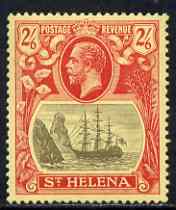 St Helena 1922-37 KG5 Badge MCA 2s6d single with variety 'top 3 lines of shading broken above rock', (stamp 2) mtd mint SG 92var