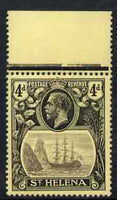 St Helena 1922-37 KG5 Badge Script 4d marginal single with variety 'Top frame & 4 lines of shading broken at right', (stamp 4) unmounted mint SG 92var