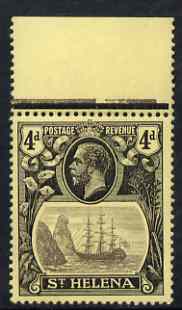 St Helena 1922-37 KG5 Badge Script 4d marginal single with variety 'Top frame & 4 lines of shading broken at right', (stamp 4) unmounted mint SG 92var
