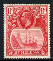 St Helena 1922-37 KG5 Badge Script 1.5d deep carmine-red single with variety 'Damage to rigging on main mast below first yardarm', (stamp 7) mtd mint SG 99evar