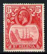 St Helena 1922-37 KG5 Badge Script 1.5d deep carmine-red single with variety 'Damage to rigging on main mast below first yardarm', (stamp 7) mtd mint SG 99evar