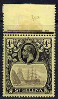 St Helena 1922-37 KG5 Badge MCA 4d marginal single with variety 'Top frameline broken above & to right of rock', (stamp 8) unmounted mint SG 92var
