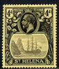 St Helena 1922-37 KG5 Badge MCA 4d single with variety 'Top frameline broken above & to right of rock', (stamp 8) mtd mint SG 92var