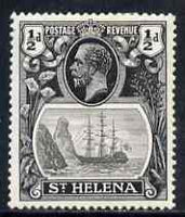St Helena 1922-37 KG5 Badge Script 1/2d single with variety 'Zig-zag flaw in water behind stern' (stamp 18) mtd mint SG 97var