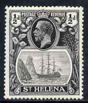 St Helena 1922-37 KG5 Badge Script 1/2d single with variety 'Zig-zag flaw in water behind stern' (stamp 18) mtd mint SG 97var