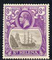 St Helena 1922-37 KG5 Badge Script 8d single with variety 'Zig-zag flaw in water behind stern' (stamp 18) mtd mint SG 105var