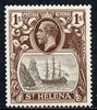 St Helena 1922-37 KG5 Badge Script 1s single with frame variety 'Inner left frame line broken at top' (stamp 18?) mtd mint SG 106var