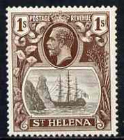 St Helena 1922-37 KG5 Badge Script 1s single with frame variety 'Inner left frame line broken at top' (stamp 18?) mtd mint SG 106var