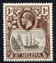 St Helena 1922-37 KG5 Badge Script 1s single with frame variety 'Inner left frame line broken at top' (stamp 18?) mtd mint SG 106var