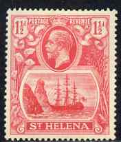 St Helena 1922-37 KG5 Badge Script 1.5d rose-red single with variety 'Bottom vignette frame line broken at left, thinned at centre and left frame line weak at top of rock' (stamp 20) mtd mint SG 99var