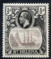 St Helena 1922-37 KG5 Badge Script 1/2d single with variety 'Bottom vignette frame line broken at left, thinned at centre and left frame line weak at top of rock' (stamp 20) mtd mint SG 97var