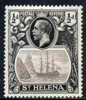 St Helena 1922-37 KG5 Badge Script 1/2d single with variety 'Bottom vignette frame line broken at left, thinned at centre and left frame line weak at top of rock' (stamp 20) mtd mint SG 97var