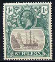St Helena 1922-37 KG5 Badge Script 1d single with variety 'Bottom vignette frame line broken at left, thinned at centre and left frame line weak at top of rock' (stamp 20) mtd mint SG 98var