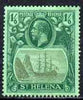 St Helena 1922-37 KG5 Badge Script 1s6d single with variety 'Bottom vignette frame line broken at left, thinned at centre and left frame line weak at top of rock' (stamp 20) mtd mint SG 107var