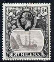 St Helena 1922-37 KG5 Badge Script 1/2d single with variety 'Bottom vignette frame line broken twice' (stamp 24) mtd mint SG 97var