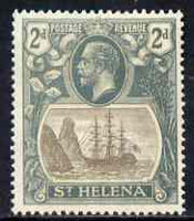 St Helena 1922-37 KG5 Badge Script 2d single with variety 'Bottom vignette frame line broken twice' (stamp 24) mtd mint SG 100var