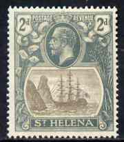 St Helena 1922-37 KG5 Badge Script 2d single with variety 'Bottom vignette frame line broken twice' (stamp 24) mtd mint SG 100var