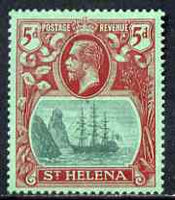 St Helena 1922-37 KG5 Badge Script 5d single with variety 'Bottom vignette frame line broken twice' (stamp 24) mtd mint SG 103var