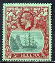 St Helena 1922-37 KG5 Badge Script 5d single with variety 'Bottom vignette frame line broken twice' (stamp 24) mtd mint SG 103var