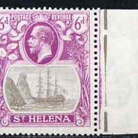 St Helena 1922-37 KG5 Badge Script 6d marginal single with variety 'Bottom vignette frame line broken twice' (stamp 24) stamp unmounted mint SG 104var