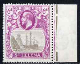 St Helena 1922-37 KG5 Badge Script 6d marginal single with variety 'Bottom vignette frame line broken twice' (stamp 24) stamp unmounted mint SG 104var