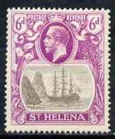 St Helena 1922-37 KG5 Badge Script 6d single with variety 'Bottom vignette frame line broken twice' (stamp 24) mtd mint SG 104var