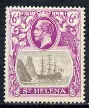 St Helena 1922-37 KG5 Badge Script 6d single with variety 'Bottom vignette frame line broken twice' (stamp 24) mtd mint SG 104var