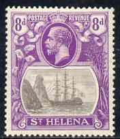 St Helena 1922-37 KG5 Badge Script 8d single with variety 'Bottom vignette frame line broken twice' (stamp 24) mtd mint SG 105var