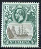 St Helena 1922-37 KG5 Badge MCA 1s6d single with variety 'Bottom vignette frame line broken twice' (stamp 24) mtd mint SG 93var